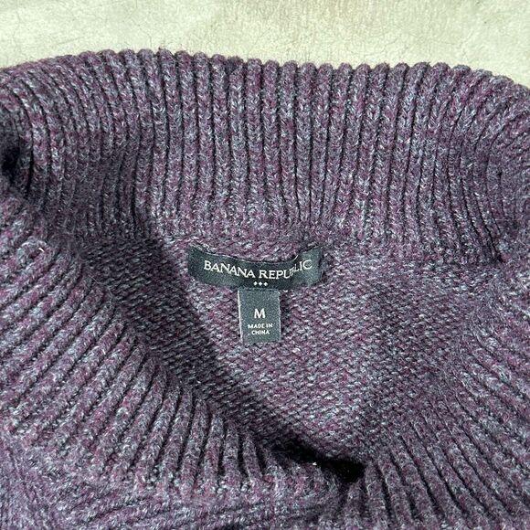 Banana Republic Shawl Collar Sweater Mens Cotton Wool Blend Fisherman Medium - Picture 3 of 8